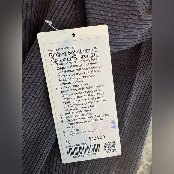 NWT New LULULEMON Ribbed Softstreme Zip-Leg High-Rise Cropped Pants Black 10 - Picture 6 of 6